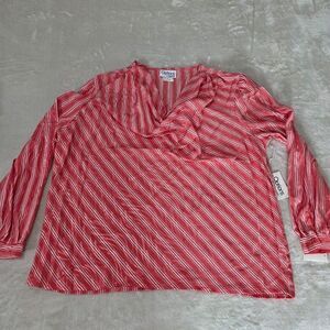 Options by Garrett Orange/White Blouse Cowl Neck Long Sleeve VTG Sz 42 See Measu